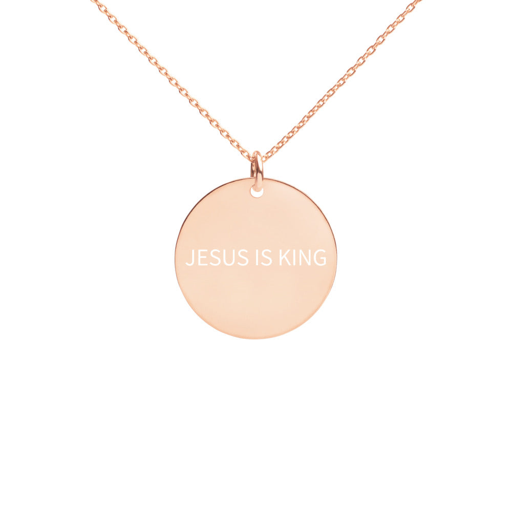 Jesus Is King Engraved Silver Disc Necklace